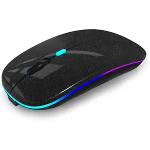 Rechargeable Laptop Mice with LED Lights Silent Slim Use(BT5.2 and 2.4G Portable USB Receiver)Dual Mode   for Laptop/iPad/Tablet//PC/(Black )