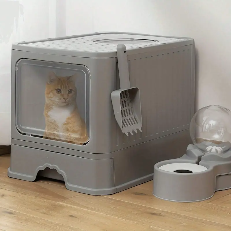 Extra Large Fully Enclosed Cat Litter Box, With Drawer & Top Entrance, Odor-Proof And Splash-Proof (Size:50cm*40cm*40cm) litter  box  for  old  cats
