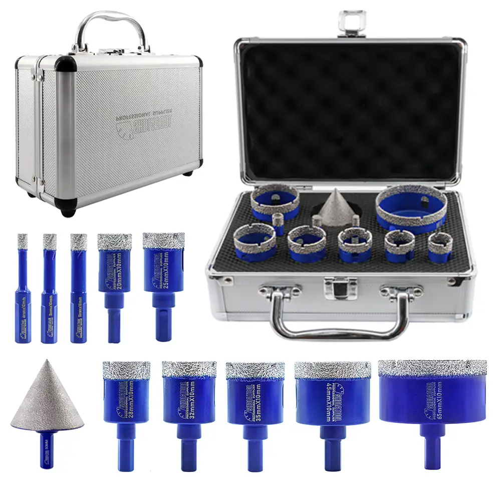 SHDIATOOL 10-Piece Diamond Drill Core Bits Set for Porcelain,Triangle Shank Hole Saw Cutter Kit for Tile Marble Ceramic Granite Chamfer Bit