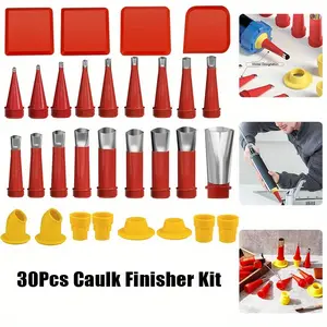 30PCS Caulk Finisher Kit Caulking Nozzle Tips Stainless Steel with Connection Bases Replacement Red Bakeware