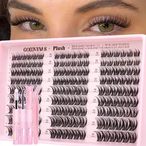 Goddvenus Plush D Curl Spidfer Lash Clusters Natural Blend 10-16mm Fluffy Lightweight Eyelash Extensions for Daily Makeup