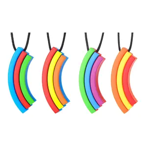 Chewy Necklace Sensory, Seeway Rainbow Bridge Chew Necklaces for Sensory Kids, Sore Gums Pain Relief, Silicone Chewy Teether Oral Motor for Autism, Teething, Anxiety, Biting Needs