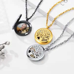 PROSTEEL Tree Of Life Pendant Necklace Stainless Steel Diffuser Perfume Locket Photo Holder Chain Necklaces Jewelry Unisex For Men Women with Gift Box
