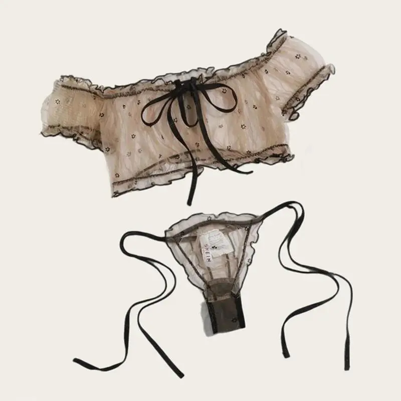 Sexy Women Lingerie Cute Flower Bra Set Strapless Bralette Panty Set Female Fancy Underwear Intimate Transparent Erotic Lingerie