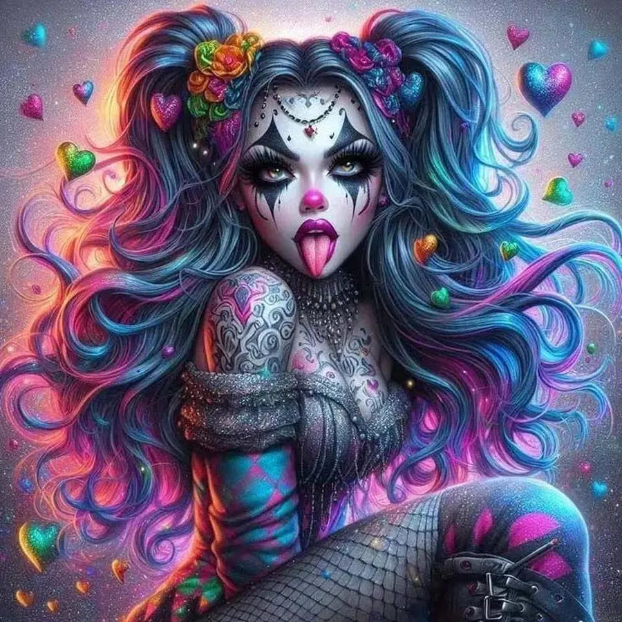 5D DIY Full Drill Round Diamond Painting - Diamond Painting Kits Colorful Long Hair Mosaic Canvas DIY Wall Art, Home Wall Decoration