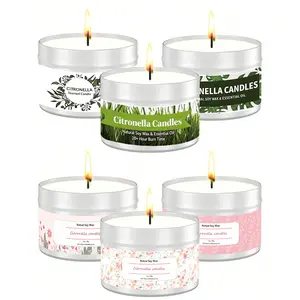 Natural Soy Wax Mosquito Repellent Scented Candles - 4-Pack 4oz Lemongrass Aromatherapy Travel Tin Gift Set, 20-Hour Long-Lasting Burn for Stress Relief, Home Supplies Decor