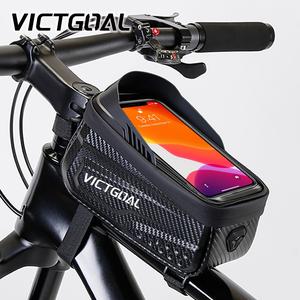 bicycle top tube frame bag, waterproof 6.8″ touchscreen phone storage bag, large capacity cycling accessories for mtb road bike