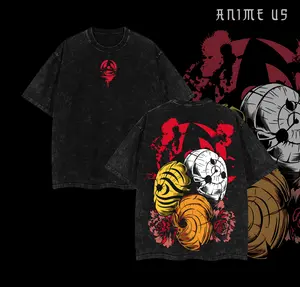 Obito Uchiha Mask Akatsuki x Naruto Anime Double Printed Washed Tee for Men - Graphic Tee, Anime Merch Cotton T-Shirt Gift for Obito Fan Manga Lover
