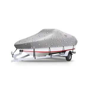 Trailerable Boat Cover, 17' Middle 420D Reinforced Boat Cover, Waterproof Heavy Duty Marine Grade Boat Cover, Bass Boat Covers With Adjustable Straps For V-Hull Tri-Hull Boat, Runabout, Fish&Ski Boat