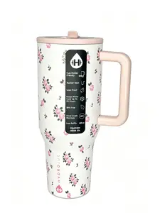 HydroJug 40oz Floral Print Tumbler Insulated Stainless Steel Water Bottle with Handle & Straw 24H Cold Leakproof Cup Holder Friendly BPA Free Cute Rose Design for Gym Travel & Daily Use Drinkware Flasks
