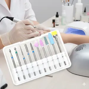 Professional Electric Nail Drill 10-Piece Kit: Ceramic Bits for Cuticle Removal, Quick-Change Filing, Gel Polish Repair, Durable Manicure & Pedicure Tools for Precision Nail Care.
