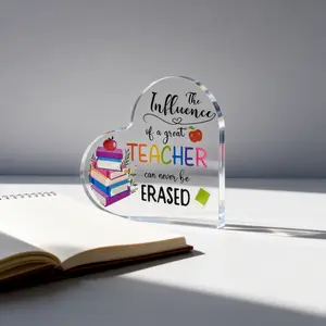 Teacher Appreciation Gift Acrylic Heart Plaque – Perfect Thank You Gift for Teachers, Classroom Desk Decor