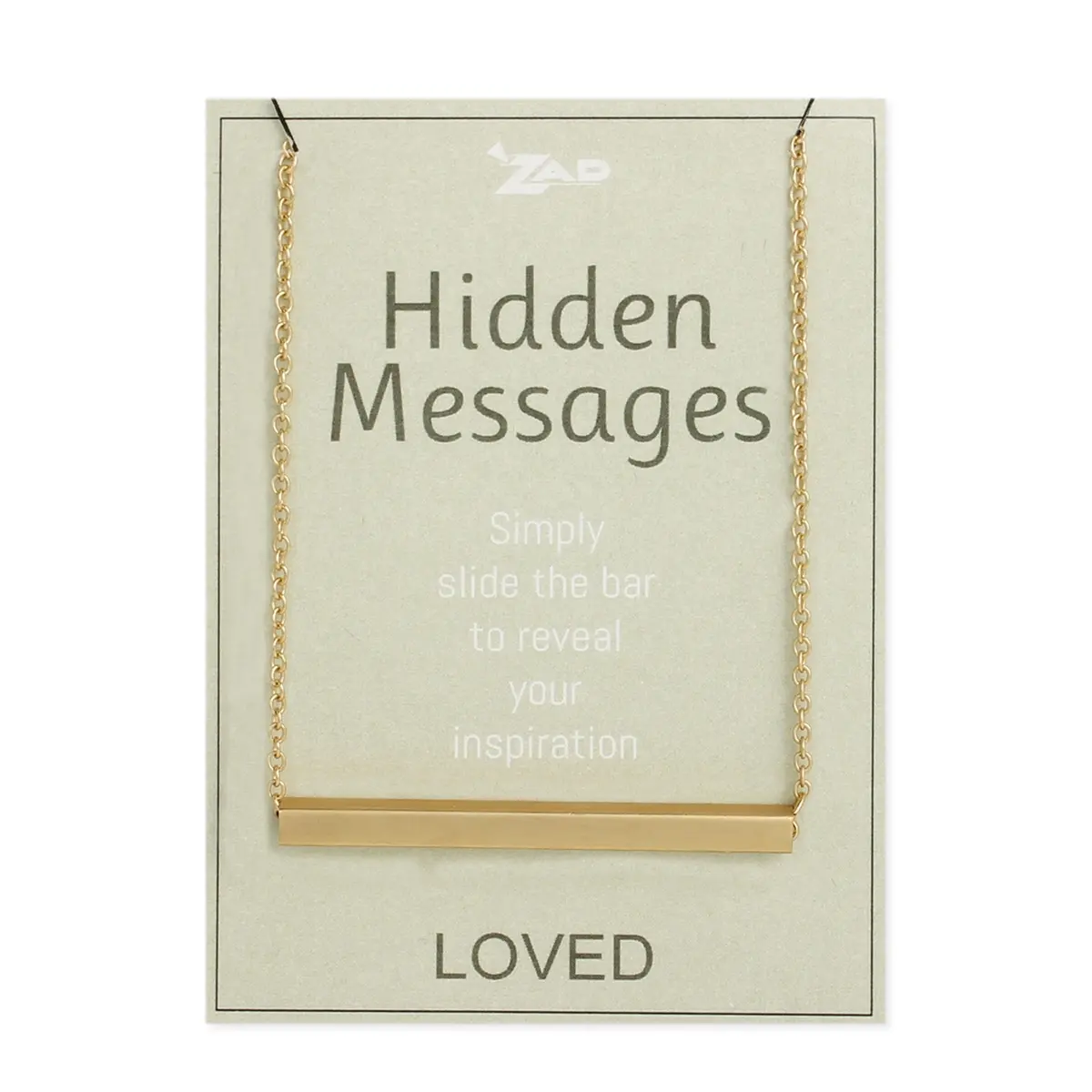 Zad Jewelry Women's Minimalist Slide Bar Necklace, Gold-Tone Pendant with Hidden "LOVED" Engraved Message & Hidden Message, 2x1/8in Size, Adjustable 16-18in Chain with Lobster Clasp Closure, Metal Plating, Carded for Notice & Gift Giving