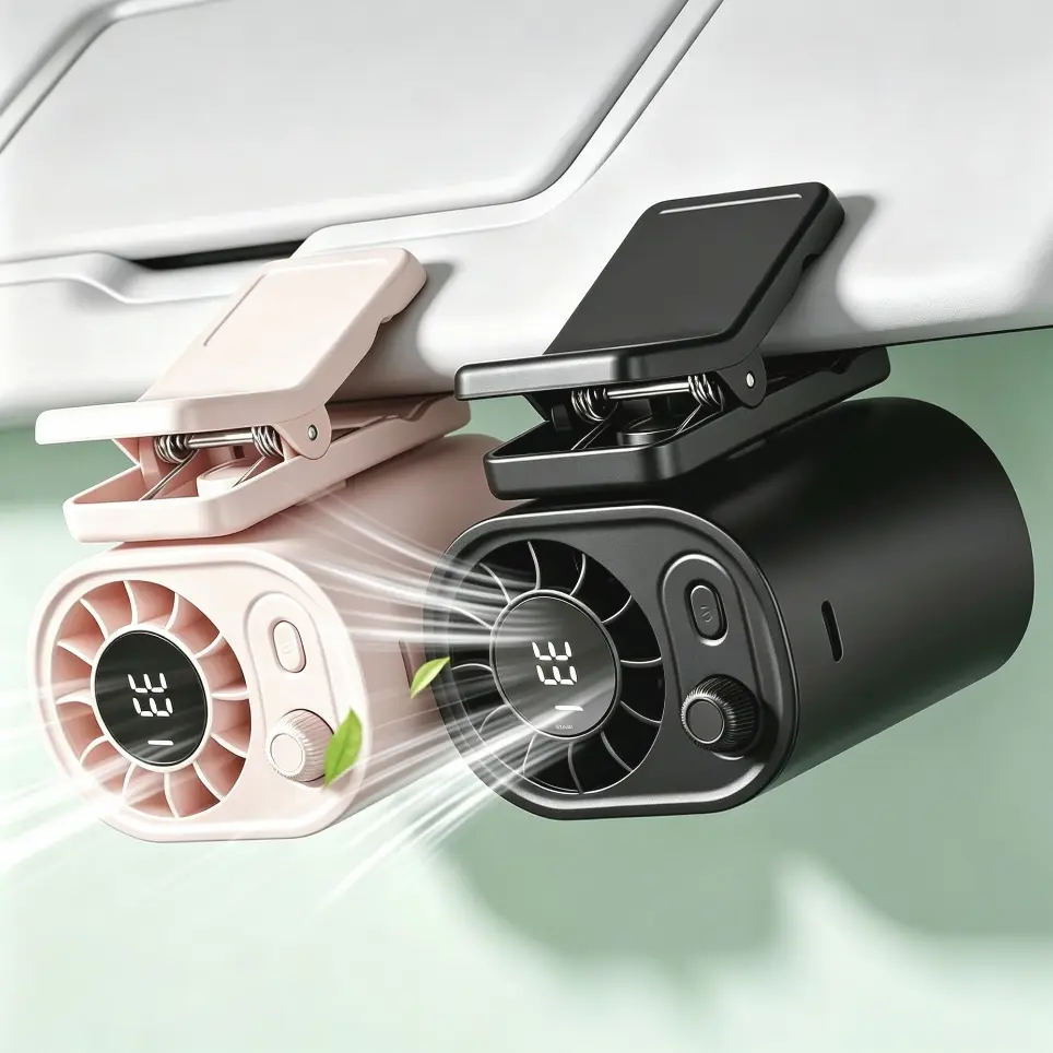 【Summer Survivals】Joytutus Car Clip-On Fan with LED Display, 360° Rotation, Stepless Speed Adjustment, USB Rechargeable Summer Personal Fan, Multifunctional Car Accessory for Car Back Seat/Sunvisor, Baby Stroller, Multiple Scenes Summerfinds