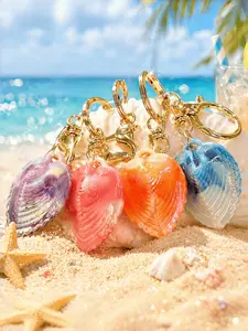 4pcs Gradient Shell Keychain Set with Lobster Clasp, Ocean Shell Pendant, High-Style Backpack Charm, Summer Beach Gift for Women and Teens