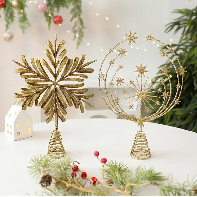 Creative Iron Christmas Tree Top Star Ornament, Hollow Snowflake Design, Festive Holiday Decoration, Perfect Xmas Tree Topper, Ornaments Decor