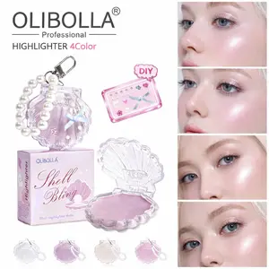 Shell Pearl Highlighter Balm Keychain, Dreamy Girly Bow Aesthetic Style, 4 Shades with DIY Stickers & Pearl Strap, Creamy Pearlescent Balm with 3D Luminous Shine, Face & Eye Multi-Use, Long-Lasting Radiance, Perfect for Party Gifts, Bag Charm&Dewy Makeup