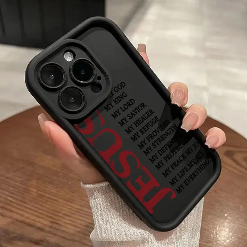 Red Jesus Text Slim Silicone Protective Case for iPhone 11/12/13/14/15/16/17 Pro, ProMax, Air, Plus, 11 Pro Max - Shockproof, Non-Slip, Durable Phone Accessory with Full Camera Protection, Fashion Gift, 1.2Mm, Iphone Series