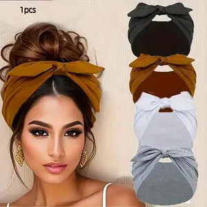 Fashion Solid Color Hair Tie, Soft Elastic Loose Headband with Elegant Bow Design, Comfortable for Daily and Vacation Wear, Headband Head Wrap