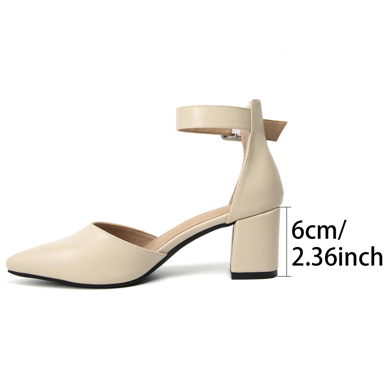 Women's Low Heel Closed Sharp Tip Toe Chunky Block Nude Heels, Adjustable Ankle Strap Comfy Pumps Shoes, For Women Versatility Heels Wedding Daily Dressy