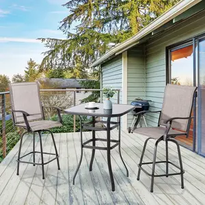 Walsunny Swivel Bar Stools Set of 3, Outdoor Indoor High Top Patio Textilene Reclined Chairs, All-Weather Bar Elegant Furniture for Kitchen Dining Table