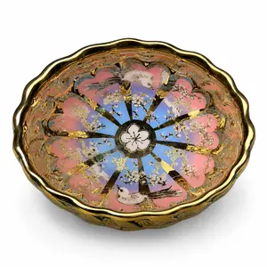 Gold Rim Decorative Tea Bowl, Floral Bird Pattern Trinket Bowl, Elegant Gift Bowl for Tea Lovers, Home Decor & Jewelry Storage