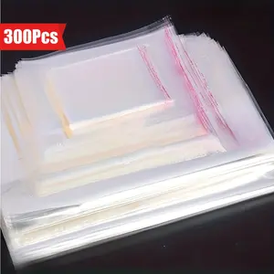 Transparent Cellophane Plastic Bag, 300pcs 3 Sizes Wrapping Bag, Resealable Bag for Photos Jewelry Sock Gift Resealable Packaging