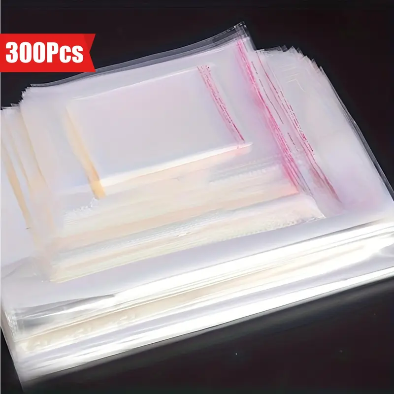 Transparent Cellophane Plastic Bag, 300pcs 3 Sizes Wrapping Bag, Resealable Bag for Photos Jewelry Sock Gift Resealable Packaging