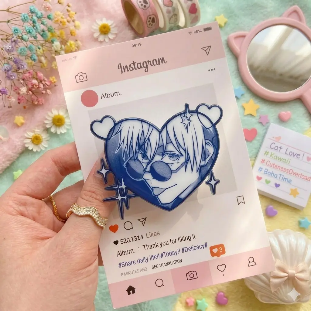Anime Heart Phone Grip Cute Blue White Hair Anime Boy Kawaii Holder Aesthetic Manga Style Stand Universal Fit Anime Fan Gift