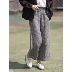 Women'S Elegant Gingham Check Pants - Lightweight, Breathable, Sun-Resistant, Straight Leg with Pockets, All-Season Comfort, Casual Style, Wear|Straight Pants|Gingham Pattern, Plus Size