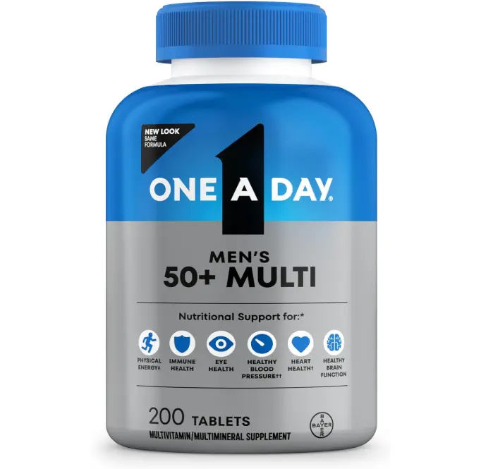 One A Day Men’s 50+ Healthy Advantage Multivitamin, Multivitamin for Men with Vitamins A, C, E, B6, B12, Calcium and Vitamin D, Tablet, 200 Count (Pack of 1)