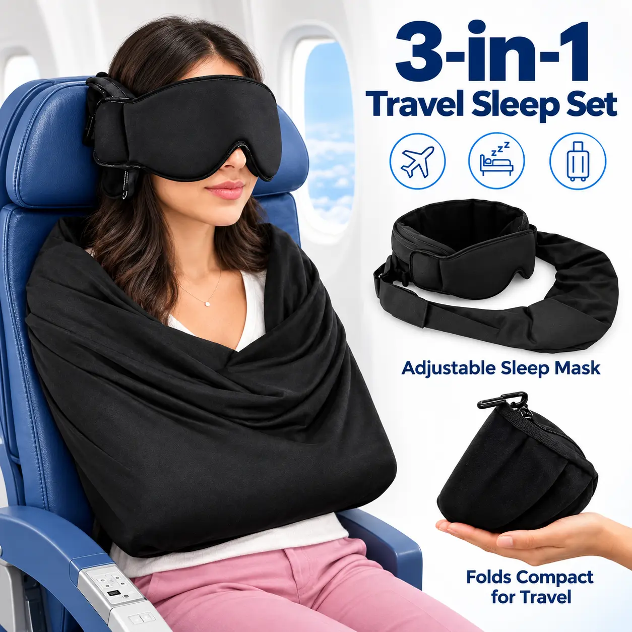 Airplane Sleep Aid,Light-blocking eye mask for sleep protection,multifunctional and breathable, suitable for long-distance travel