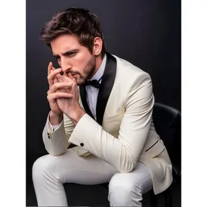 Mens Suit 4 Piece Slim Fit Shawl Lapel Tuxedo Set - Formal Wedding Jacket, Vest & Pants (White)