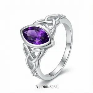 DRINSPER Witch Knot Cubic Zircon S925 Sterling Silver Ring for Daily Wear & Gift Giving, Statement Band for Women Men, Sparkling Center Stone with Pavé Halo, Celtic Knot Modern Mystic Jewelry for Wiccan Pagan Fans, Halloween Cosplay