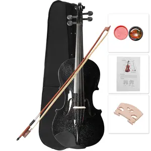 New 4/4 Acoustic Violin Case Bow Rosin Black