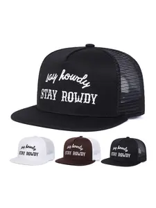 Unisex Stay Rowdy Embroidered Baseball Cap, Graphic Trucker Hat, Adjustable Sun Protection Mesh Hat, Casual Fitted Outdoor Travel Beach Vacation