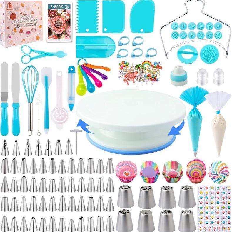 356Pcs Home Cake Decorating Kit Complete Baking Tools With Non Slip Turntable Icing Tips Beginner Must Have Multi Scene Decoration Essential