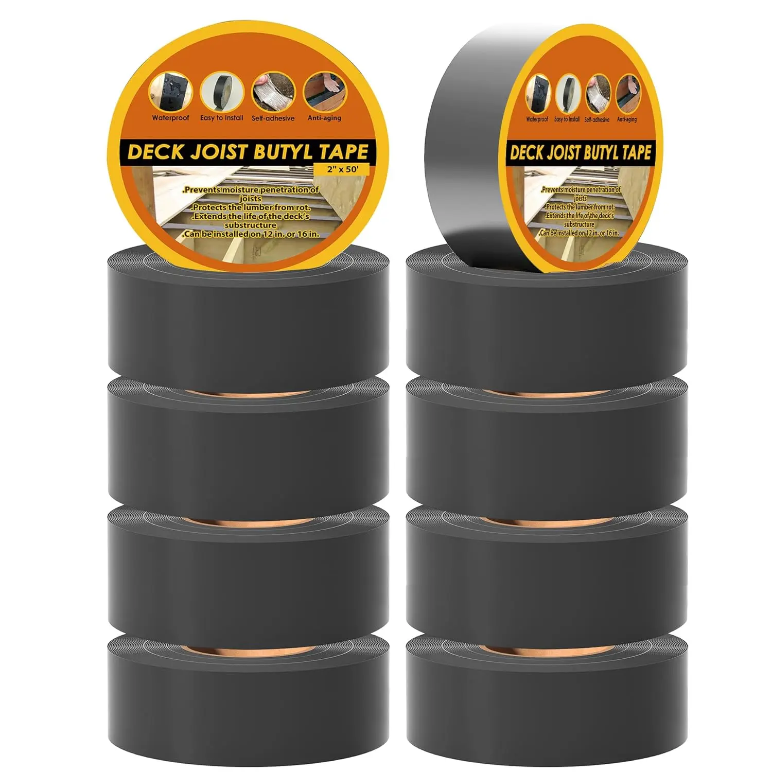 Butyl Joist Tape for Decking 2''x50', 10 Rolls Weather-Resistant Deck Joist Tape 2 inch,  and Anti- Joists Deck Tape,Self-Adhesive Flashing Joists Tape for  Decks Beams Roof