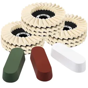 12 Pcs Angle Grinder Buffing Wheel Stainless Steel Polishing Kit Include 9 Pcs Felt Flap Disc 4-1/2 x 7/8 Inch Arbor Buffing Wheel and 3 Polishing Compound for Angle Grinder