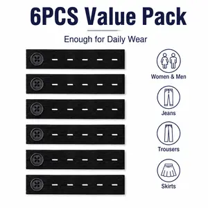 6Pcs Pants Button Extenders, Elastic Waist Expander for Tight Jeans, Shorts, Skirts & Trousers, No-Sew Comfort Fit Clothing Hack