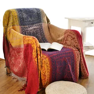 Boho Throw Blanket, Chenille Jacquard Tassels Throw Blankets for Bed Couch Soft Chair， Bohemian Fringe Tassels (Red, S:60x75