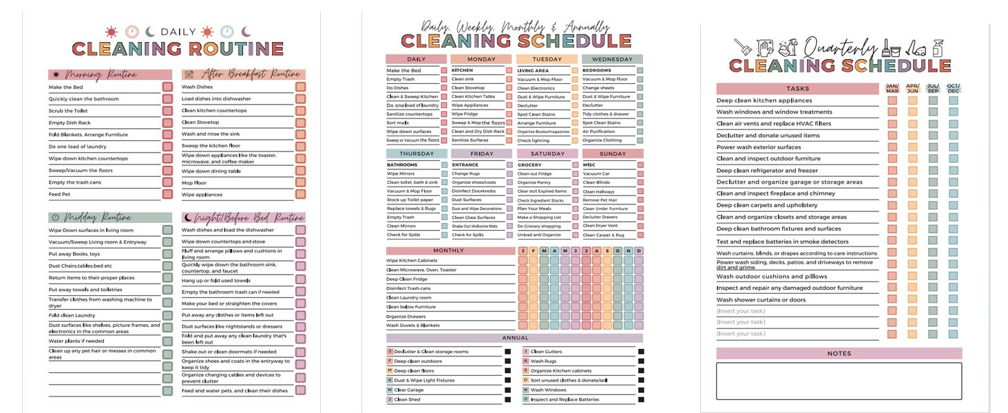 1PC Cleaning Planners, Home Cleaning Guide，Spring Cleaning Checklist, Preppy Cleaning Schedule for Dorm，mother'sdaygift