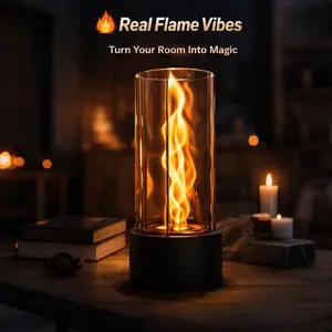 Tornado Tabletop Fire Pit [ 60-90 Mins  ] with Adjustable Flame Ring, Tabletop Fireplace Indoor & Outdoor Gift for Balcony Home Decor, Portable Table Top Firepit for Parties, Clear Glass Fire Pit Modern