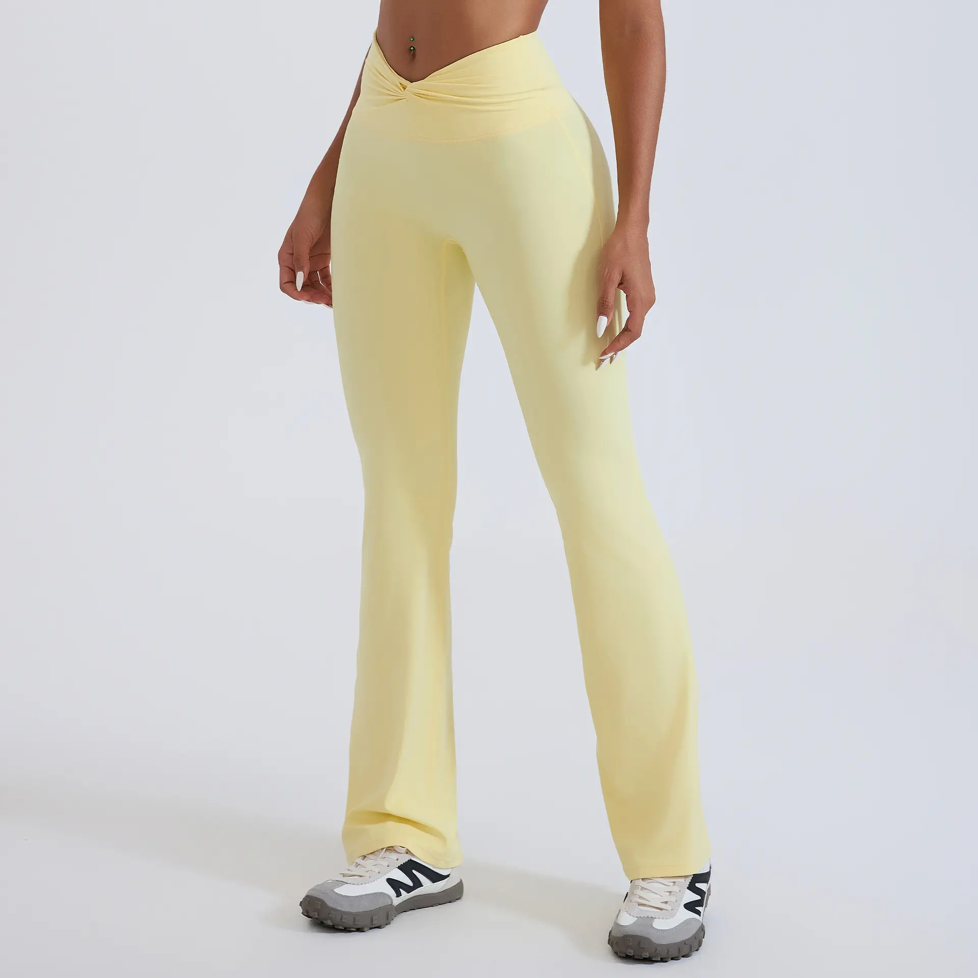 Women's Western-Style High-Waisted Slight-Flare Yoga Leggings - Brushed Naked-Feel Fabric, Knotted-Waist Sculpting Design stretchy workout fashion activewear