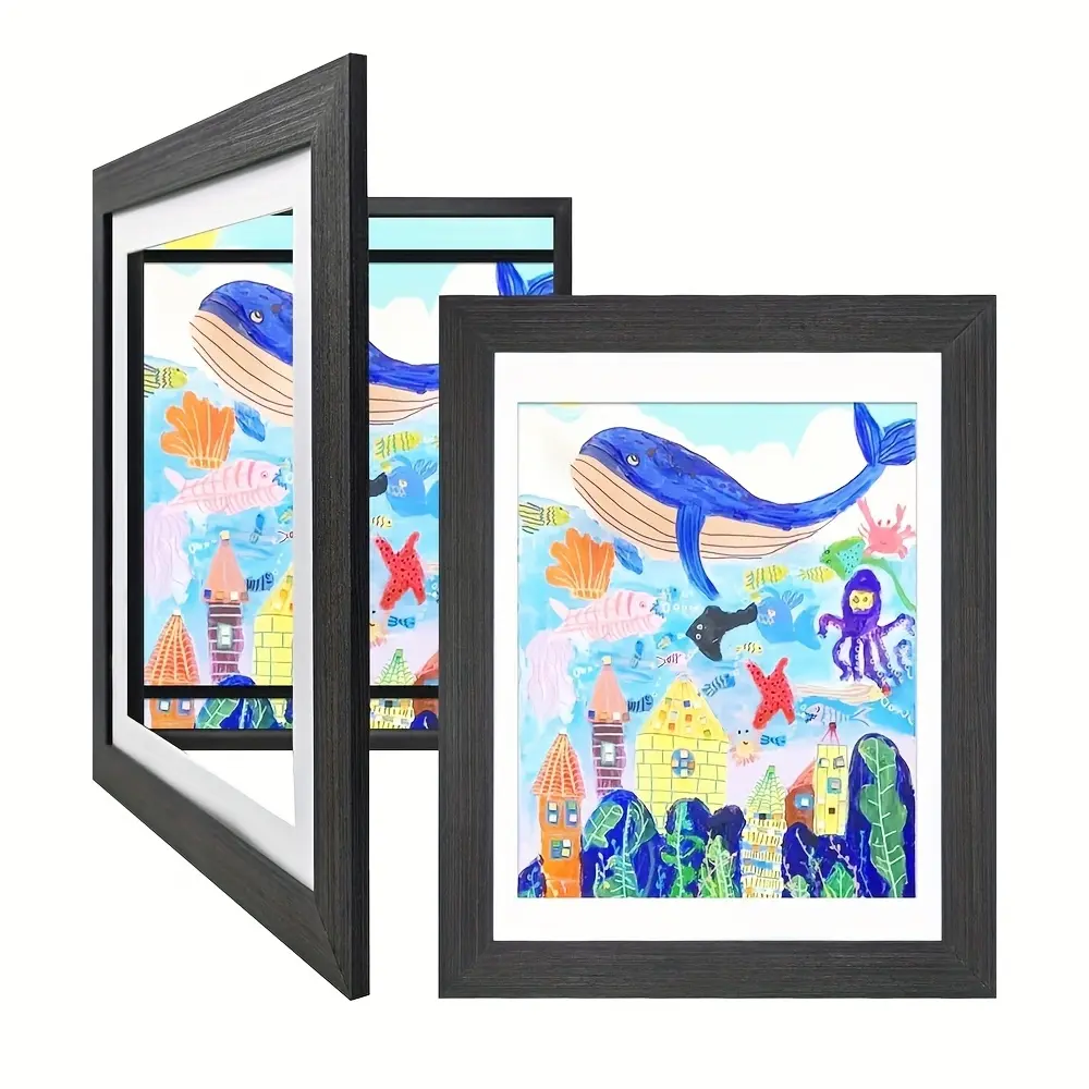 2pcs Artistic Wooden Display Frames, Child Art Frame, Magnetic Closure, Wall-Mounted, for Kids' Drawings, Certificates, Crafts, Photos