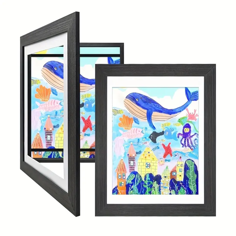 2pcs Artistic Wooden Display Frames, Picture Frames, Child Art Frame, Magnetic Closure, Wall-Mounted, for Kids' Drawings, Certificates, Crafts, Photos