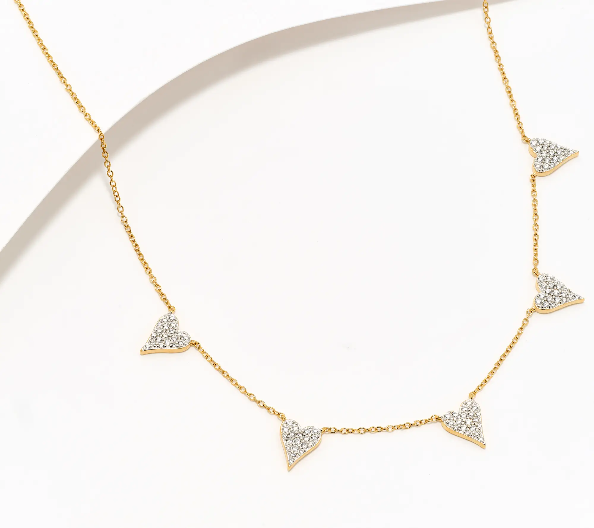 Diamonique x Jennifer Miller 5 Heart Station Necklace, Sterl Cubic Zirconia Pendant