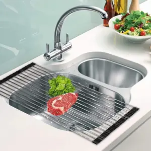 Dish Drying Rack, Roll Up Over the Sink Dish Drainer Drying Rack Stainless Steel Over Sink Dish Drying Rack, Multipurpose Over Sink Dish Drying Rack Collapsible Sink Drying Rack (17.5"L X 11.8"W)