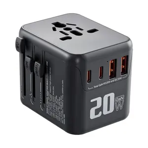 VEVOR Universal Travel Adapter,  , 5-in-1, International European Power Adapter with 2 USB-C, 2 USB-A Ports, 1 AC Outlet, 4 Different Plugs, Worldwide Plug Adaptor Wall Charger, for Europe UK EU AUS USA