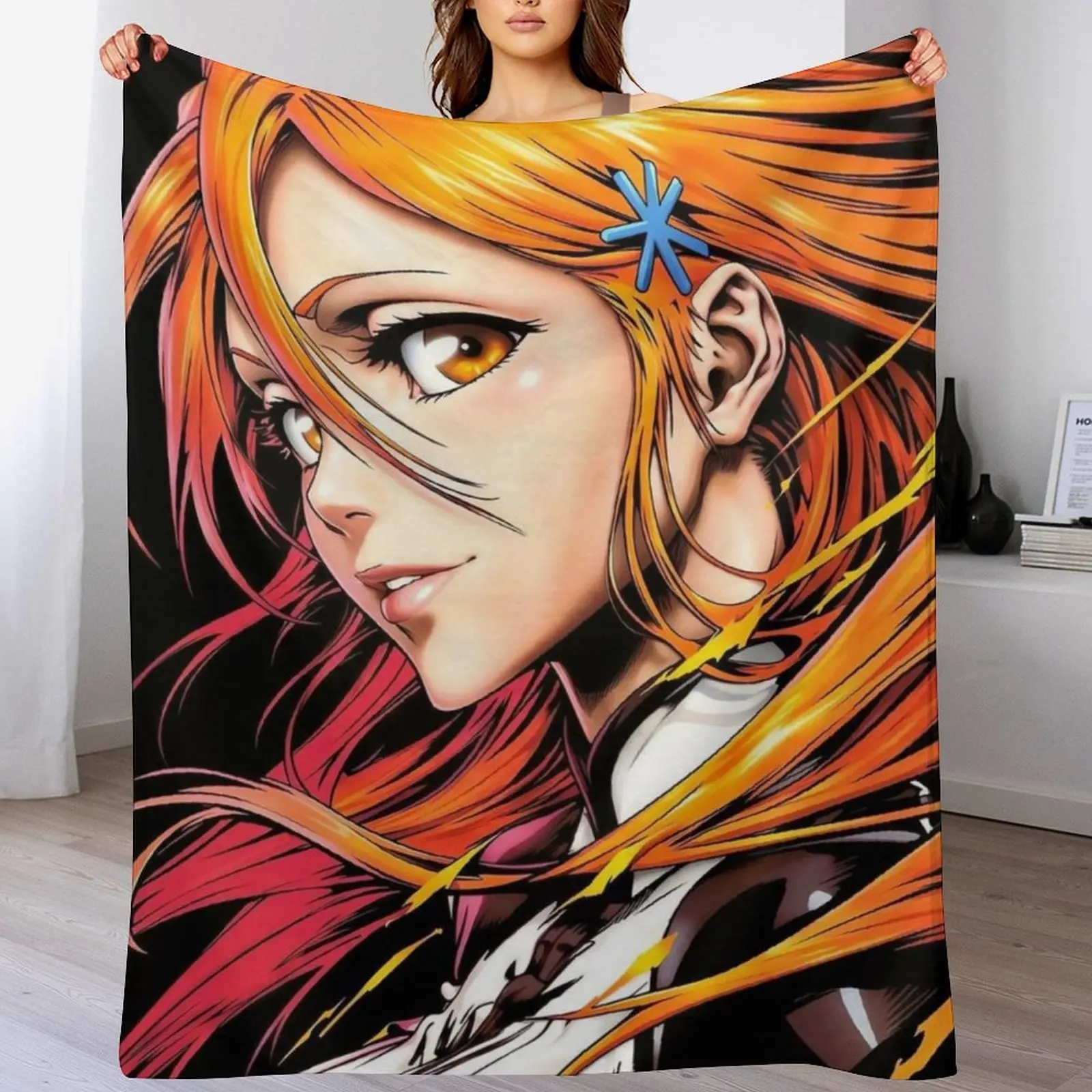 Bleach Orihime Inoue Anime Throw Blanket, Soft Flannel Orihime Blanket, Cozy Anime Decor for Couch Bed, Anime Lover Gift